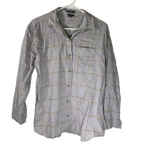 Eddie Bauer Medium Grey, White and Yellow Boyfriend Fit Button Down Shirt